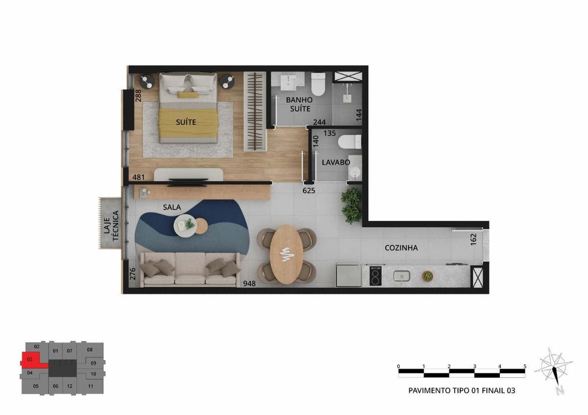 Apartamento, Funcionários, 1 Quarto, 1 Vaga