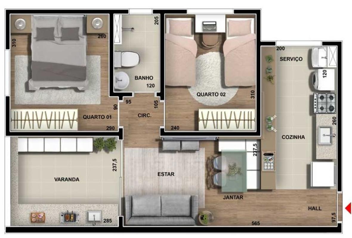 Apartamento, São Damião, 2 Quartos, 1 Vaga