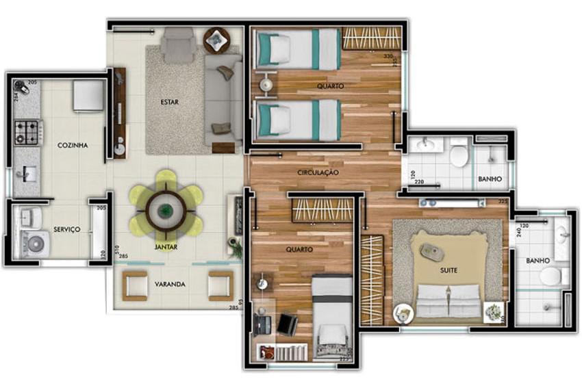 Andar, Jardim Riacho das Pedras, 3 Quartos, 2 Vagas, 1 Suíte