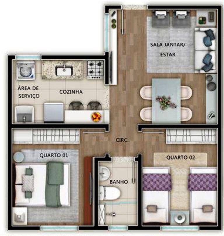 Apartamento, Planalto, 2 Quartos, 1 Vaga
