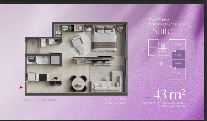 Apartamento, Funcionários, 1 Quarto, 1 Vaga, 2 Suítes