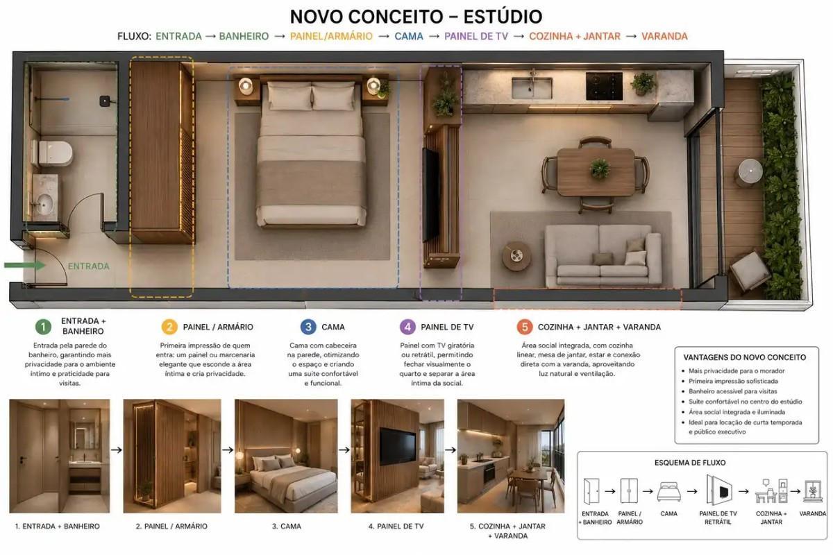 Apartamento, Belvedere, 1 Quarto, 0 Vaga, 1 Suíte