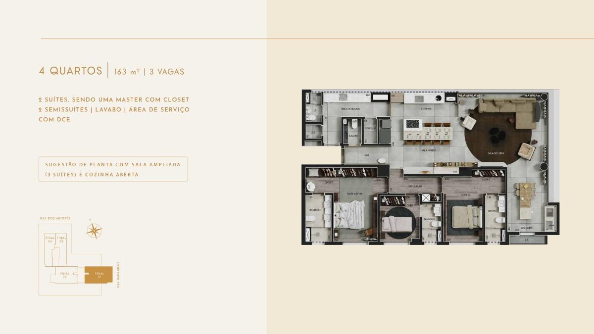 Apartamento, Funcionários, 4 Quartos, 3 Vagas, 2 Suítes