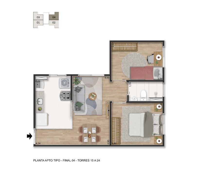 Apartamento, Jequitibá, 2 Quartos, 1 Vaga