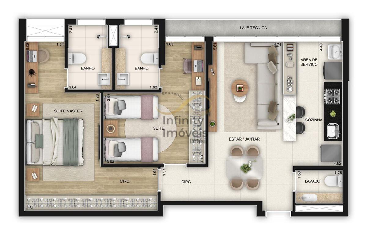 Apartamento, Funcionários, 3 Quartos