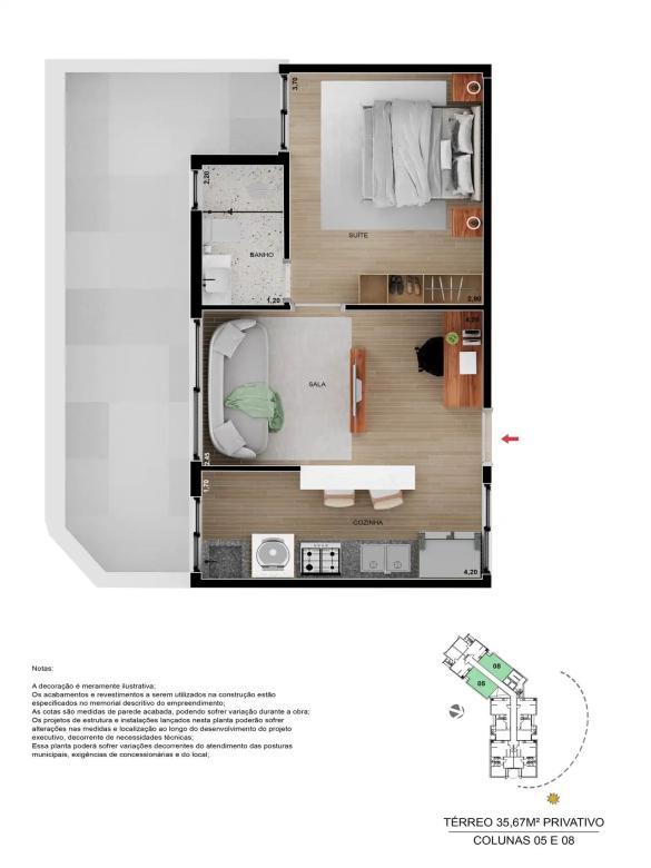 Apartamento, Serra, 1 Quarto, 0 Vaga, 1 Suíte