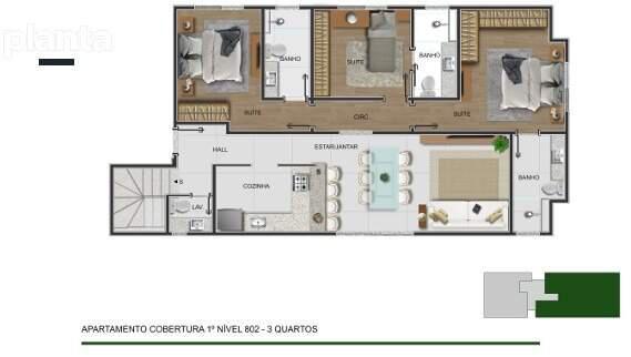 Cobertura, Funcionários, 3 Quartos, 2 Vagas, 1 Suíte