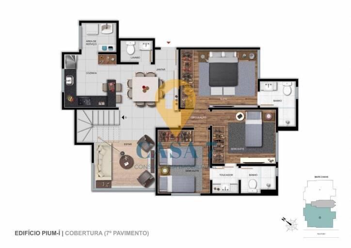 Apartamento, Cruzeiro, 3 Quartos, 0 Vaga, 1 Suíte