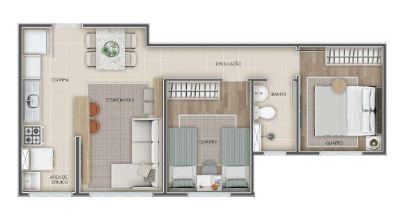 Apartamento, Santa Maria, 2 Quartos, 1 Vaga