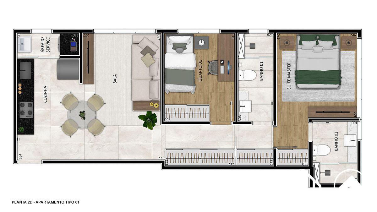 Apartamento, Funcionários, 2 Quartos, 2 Vagas, 1 Suíte
