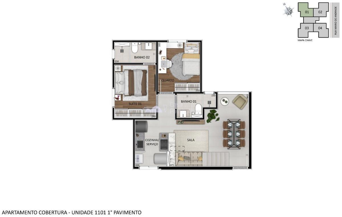 Apartamento, Santa Branca, 3 Quartos, 1 Vaga, 2 Suítes