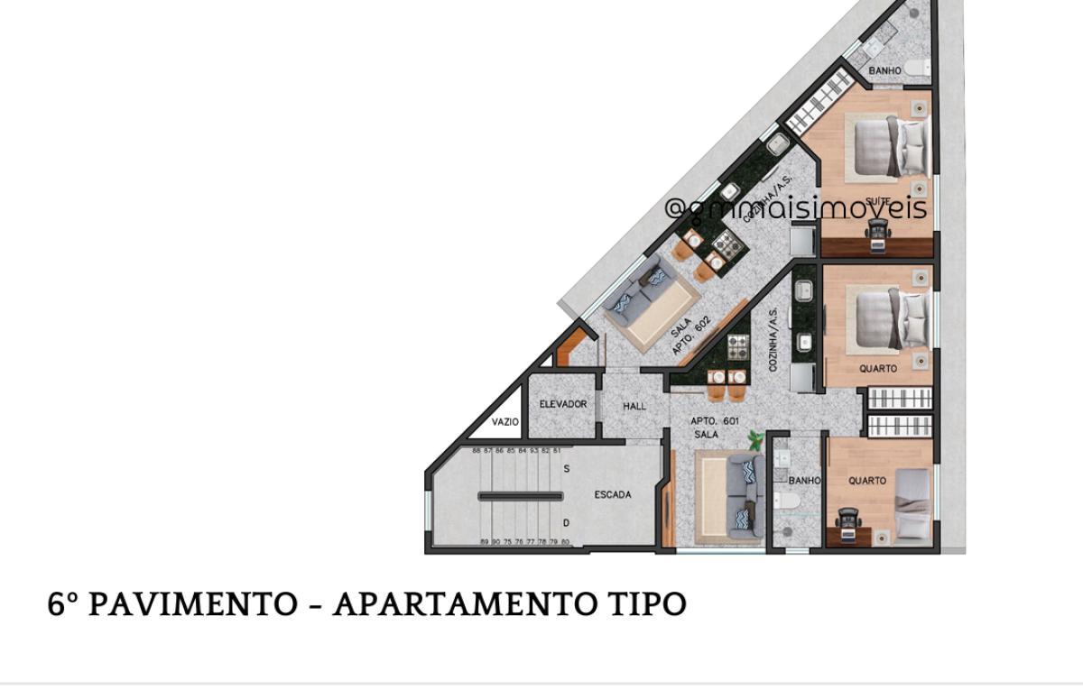 Apartamento, Funcionários, 2 Quartos, 1 Vaga, 1 Suíte