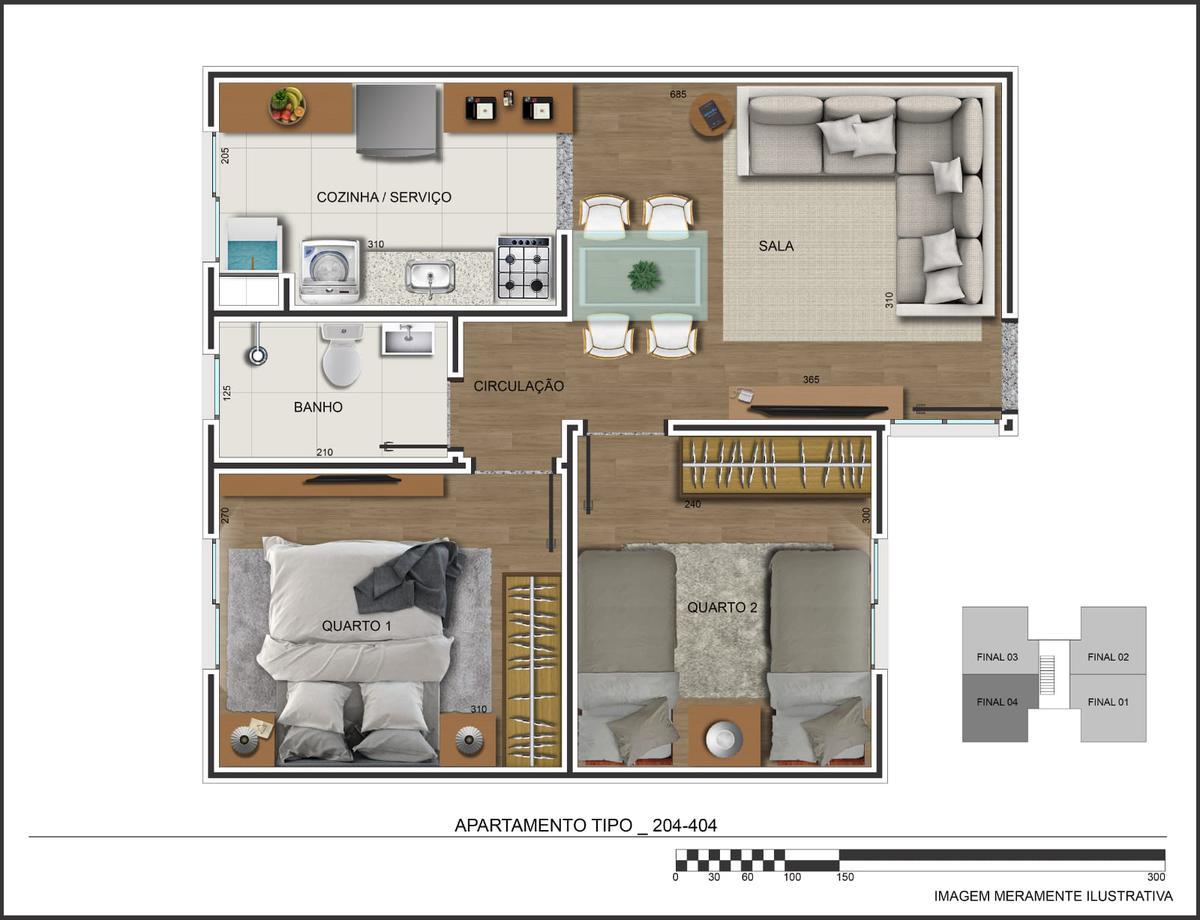 Apartamento, Lua Nova da Pampulha, 2 Quartos, 1 Vaga