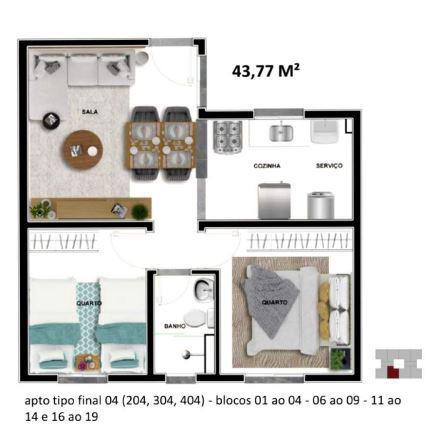 Apartamento, Felixlândia (justinópolis), 2 Quartos, 1 Vaga