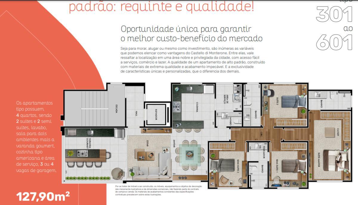 Apartamento, Castelo, 4 Quartos, 3 Vagas, 1 Suíte