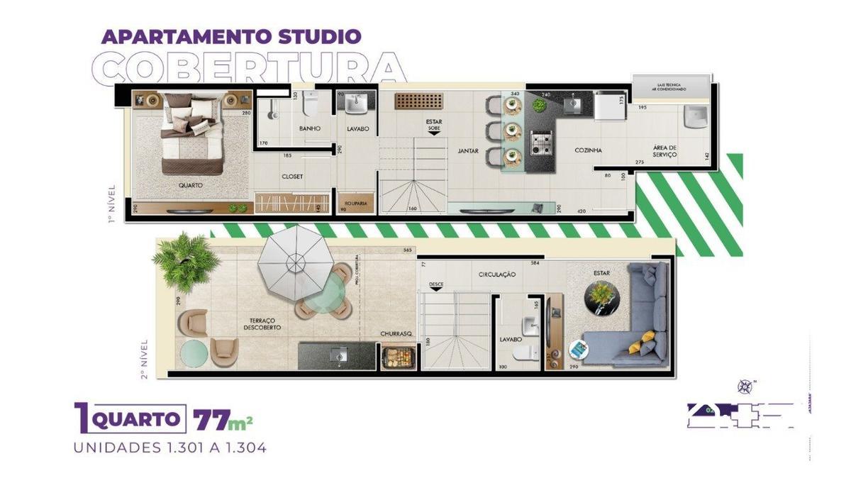 Cobertura, Barro Preto, 1 Quarto, 1 Vaga