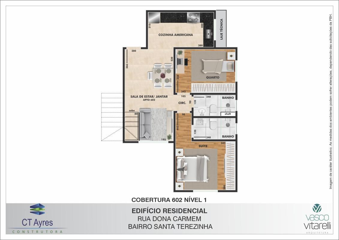 Cobertura, Santa Terezinha, 2 Quartos, 3 Vagas, 1 Suíte
