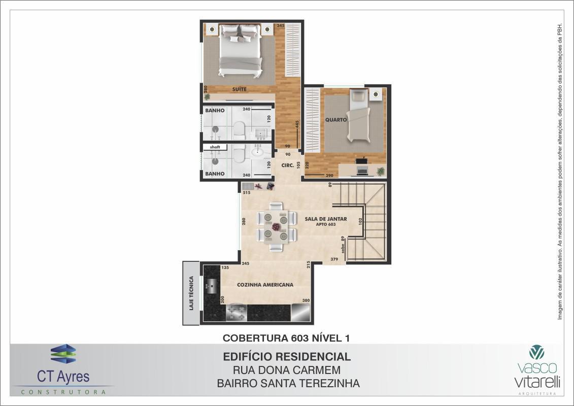 Cobertura, Santa Terezinha, 2 Quartos, 3 Vagas, 1 Suíte