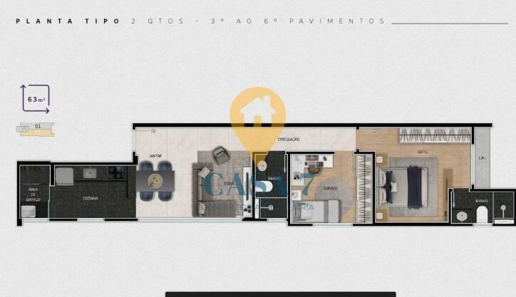 Apartamento, Funcionários, 2 Quartos, 0 Vaga, 1 Suíte