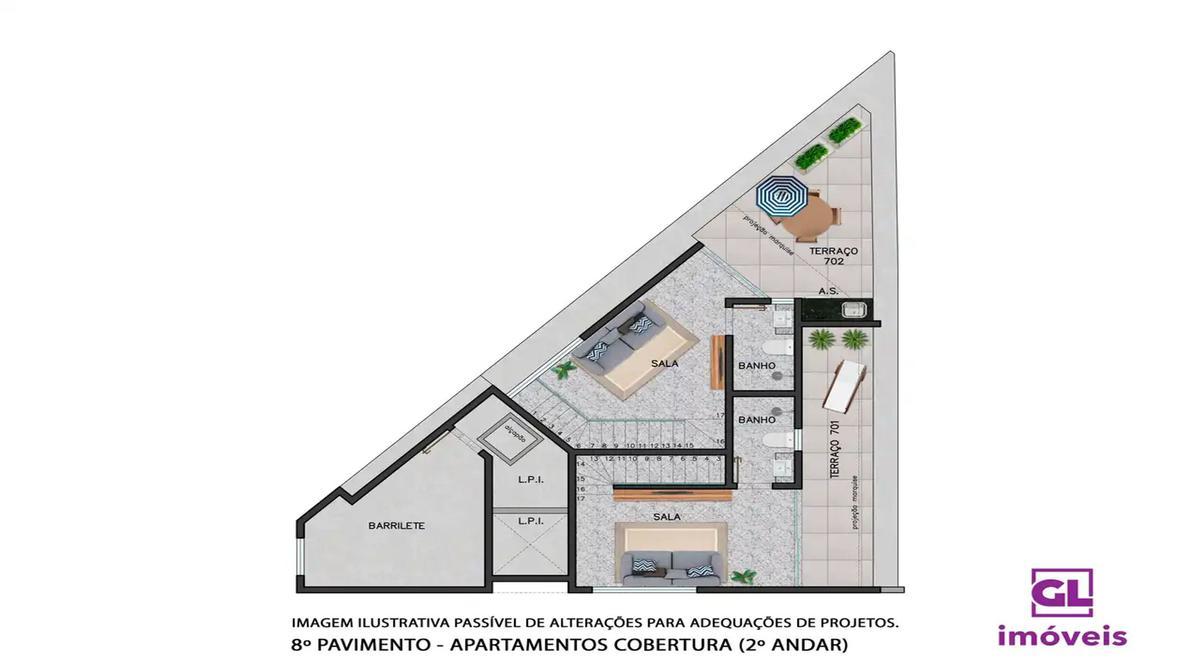Apartamento, Funcionários, 2 Quartos, 1 Vaga