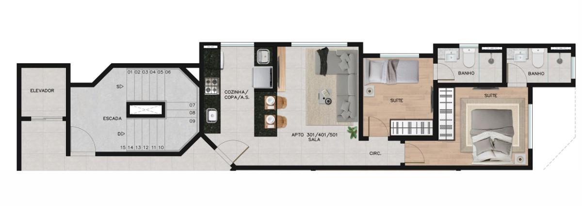 Apartamento, Anchieta, 2 Quartos, 1 Vaga, 2 Suítes