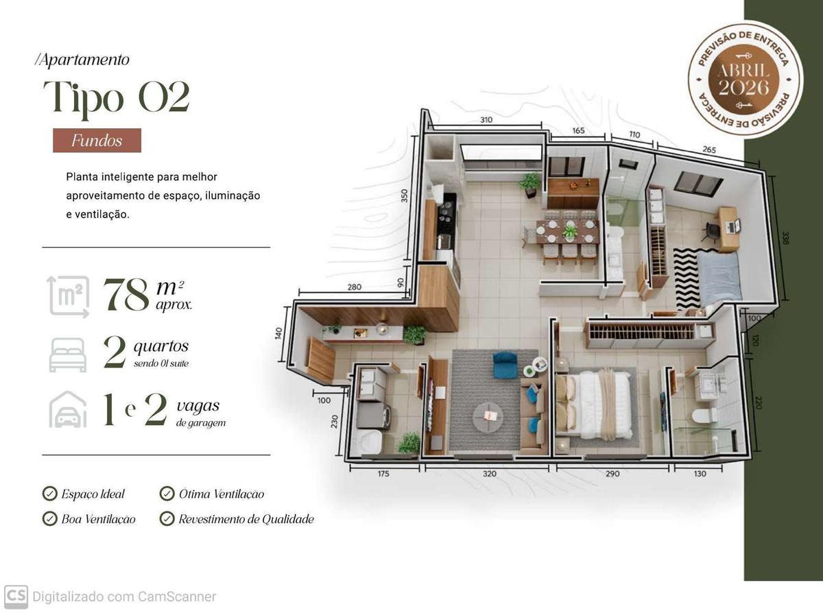 Apartamento, Iguaçu, 2 Quartos, 1 Vaga, 1 Suíte