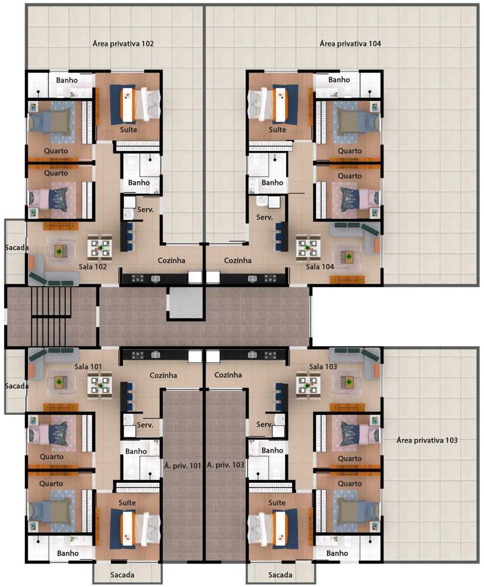 Apartamento, Santa Cruz Industrial, 3 Quartos, 1 Vaga, 1 Suíte