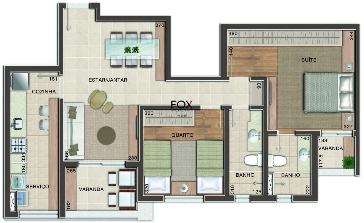 Apartamento, Piemonte, 2 Quartos, 1 Vaga, 1 Suíte