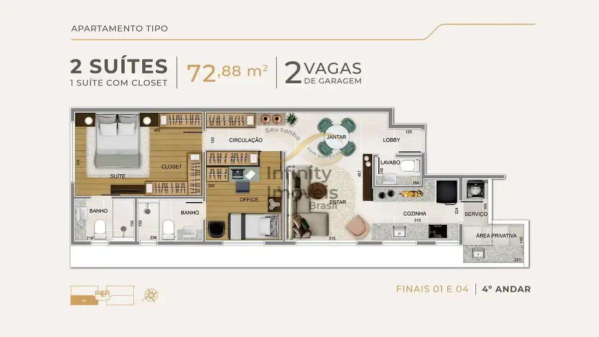 Apartamento, Funcionários, 3 Quartos