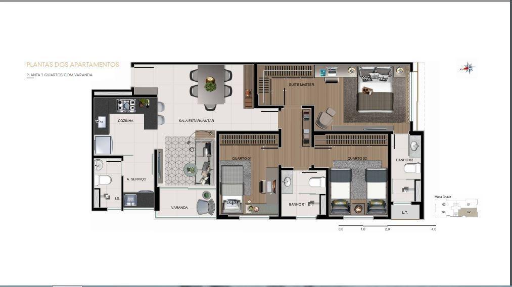 Apartamento, Funcionários, 3 Quartos, 2 Vagas, 1 Suíte