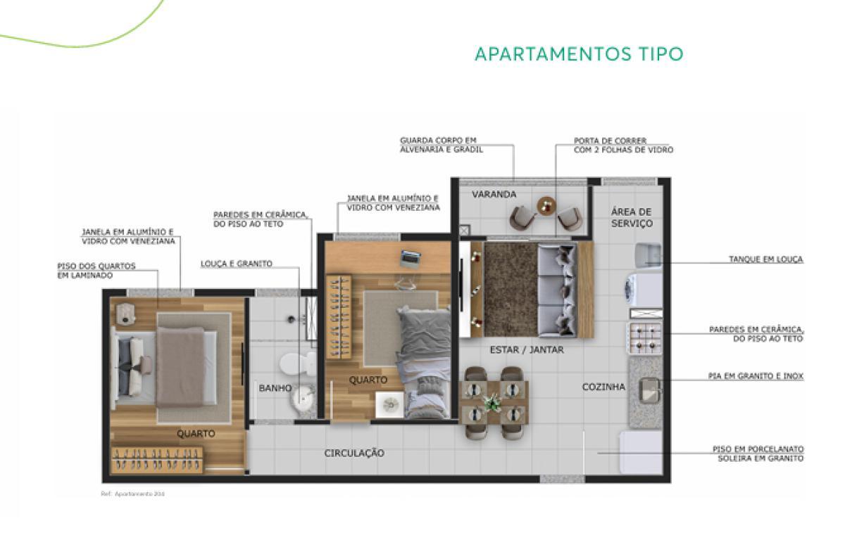 Apartamento, Havaí, 2 Quartos, 1 Vaga, 1 Suíte
