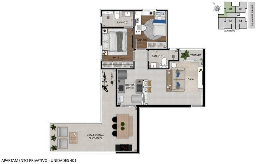 Apartamento, Santa Branca, 2 Quartos, 1 Vaga