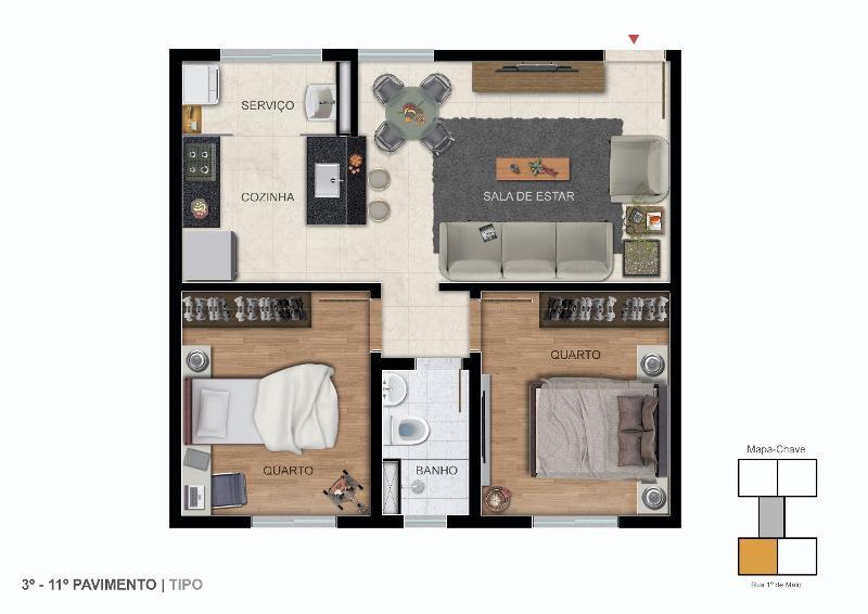 Apartamento, Nacional, 2 Quartos, 1 Vaga