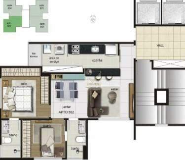 Apartamento, Funcionários, 2 Quartos, 2 Vagas, 1 Suíte