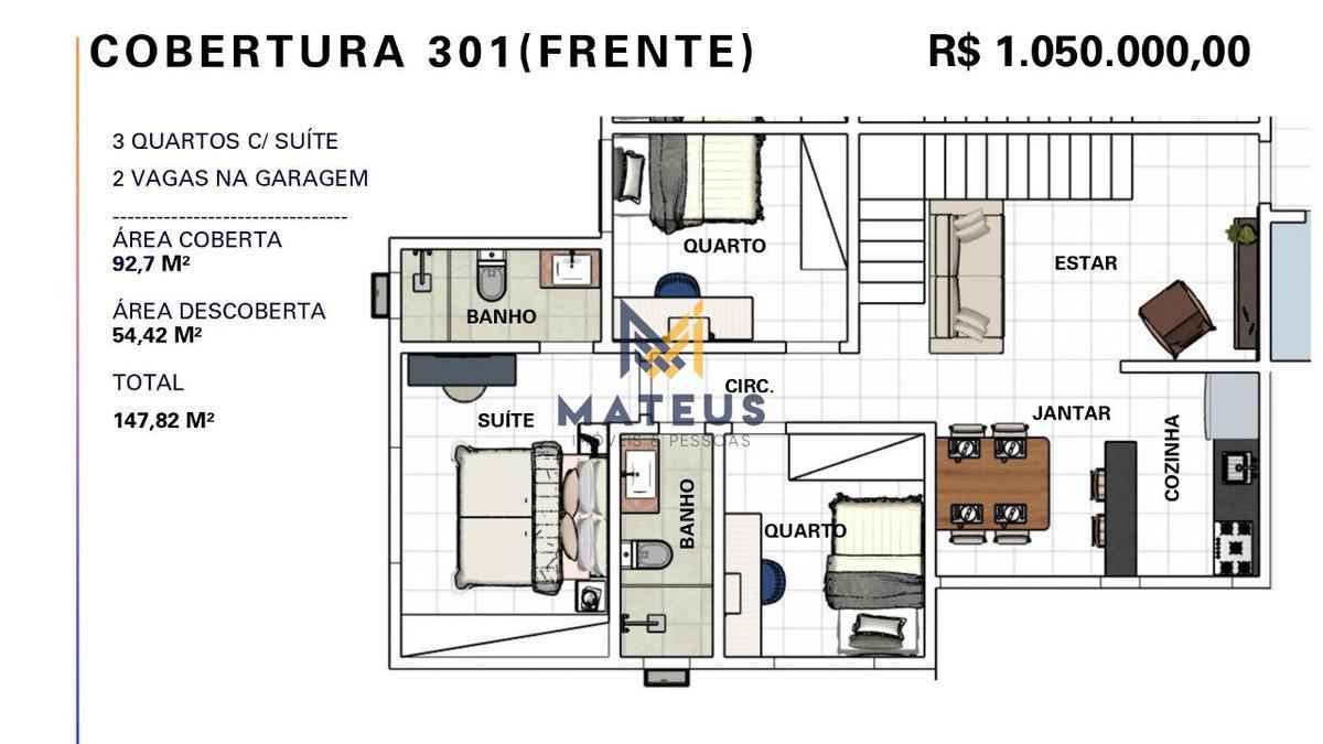 Apartamento, Caiçaras, 3 Quartos, 2 Vagas, 1 Suíte