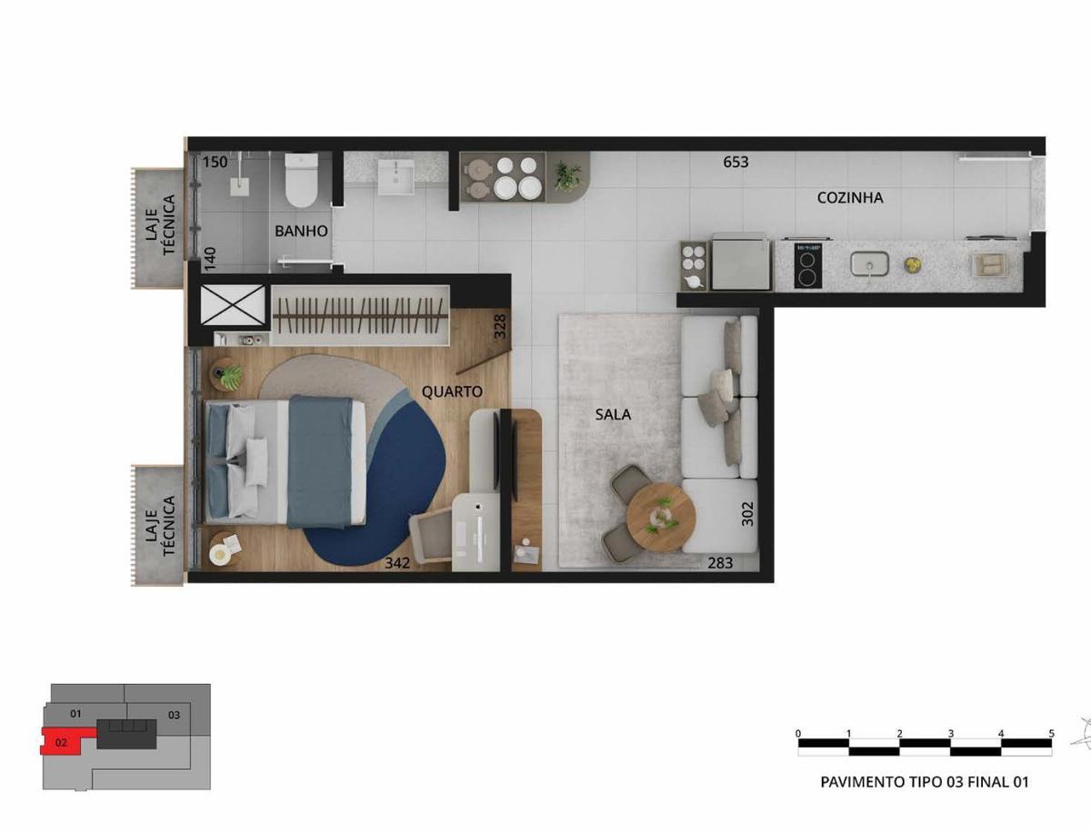 Apartamento, Funcionários, 1 Quarto, 1 Vaga