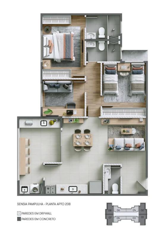 Apartamento, Pampulha, 2 Quartos, 1 Vaga