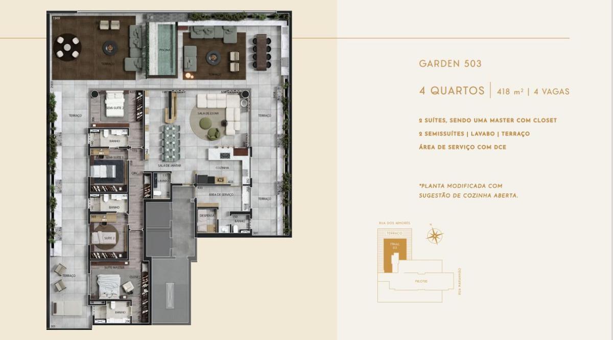 Apartamento, Funcionários, 4 Quartos, 4 Vagas, 4 Suítes