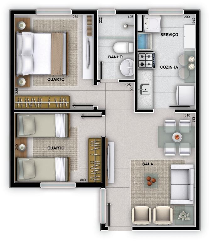 Apartamento, Paciência, 2 Quartos, 1 Vaga