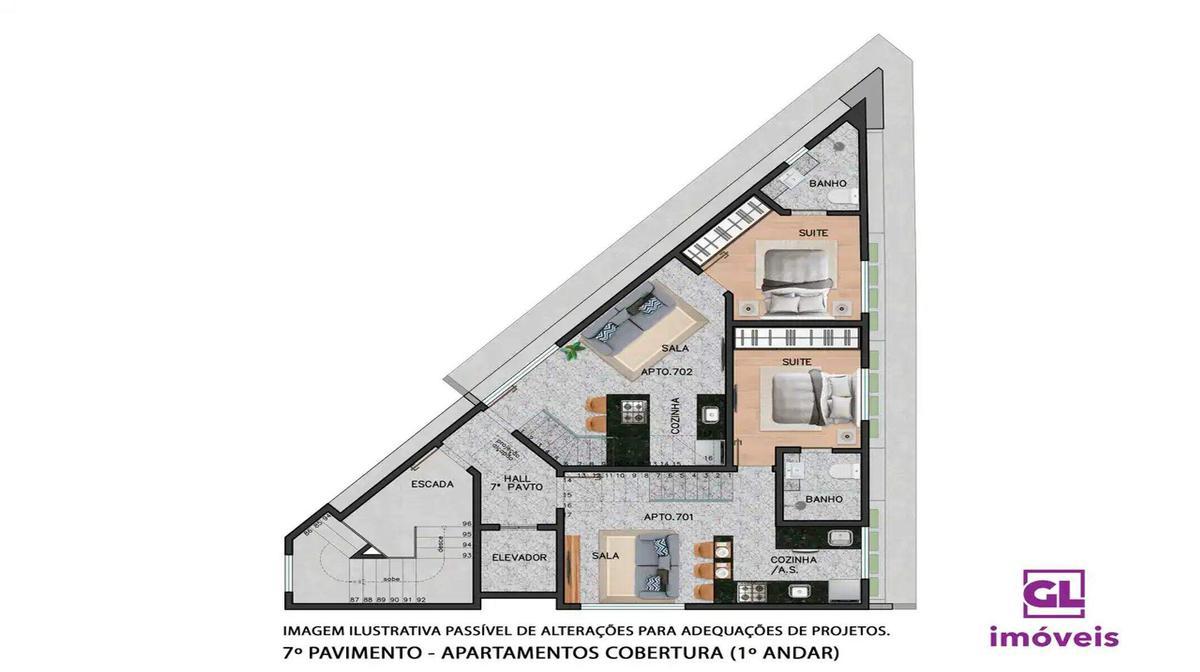 Apartamento, Funcionários, 2 Quartos, 1 Vaga