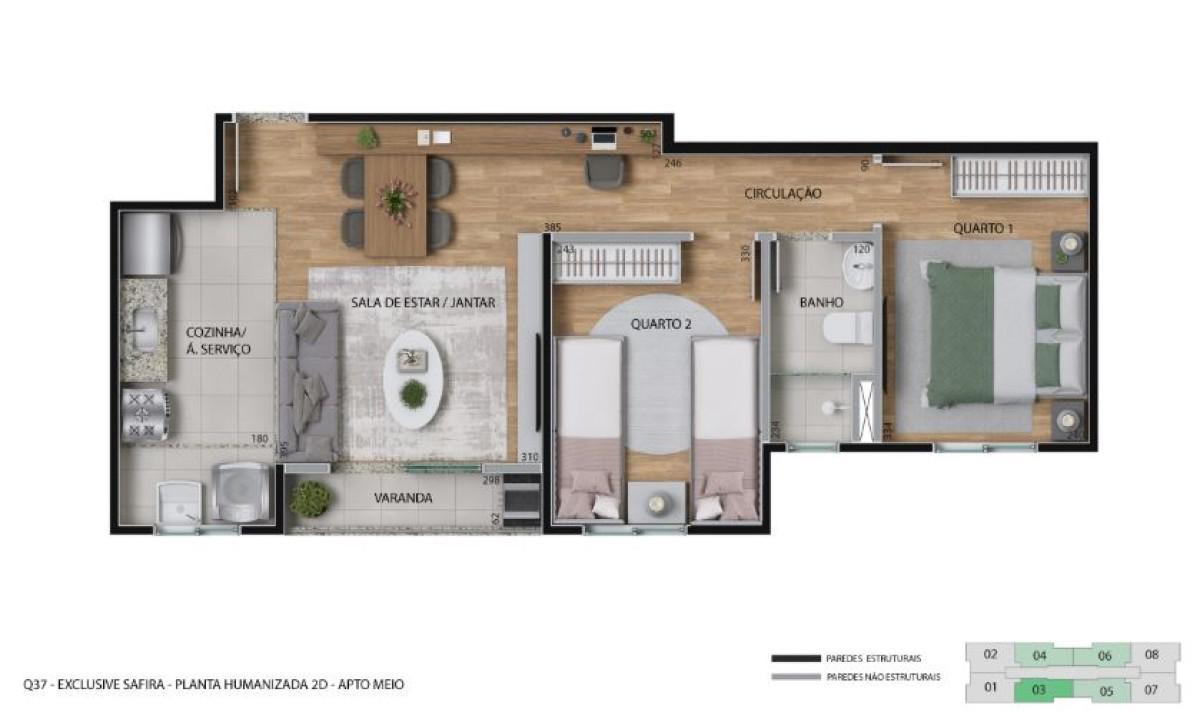 Apartamento, Três Barras, 2 Quartos, 1 Vaga, 1 Suíte