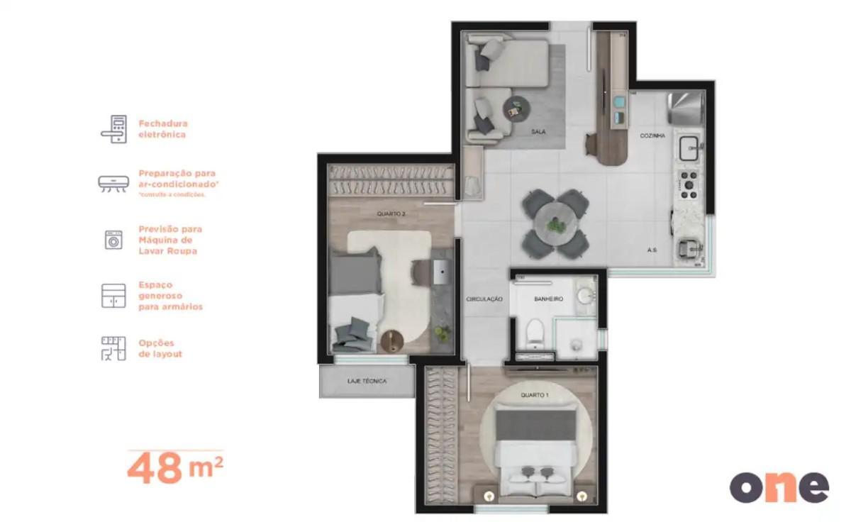 Apartamento, Centro, 2 Quartos, 0 Vaga, 1 Suíte