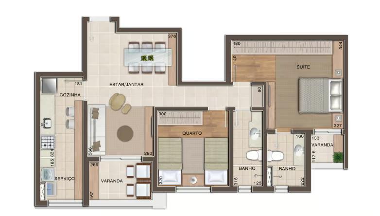 Apartamento, Piemonte, 2 Quartos, 1 Vaga, 1 Suíte