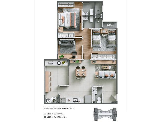 Apartamento, Pampulha, 3 Quartos, 2 Vagas, 1 Suíte