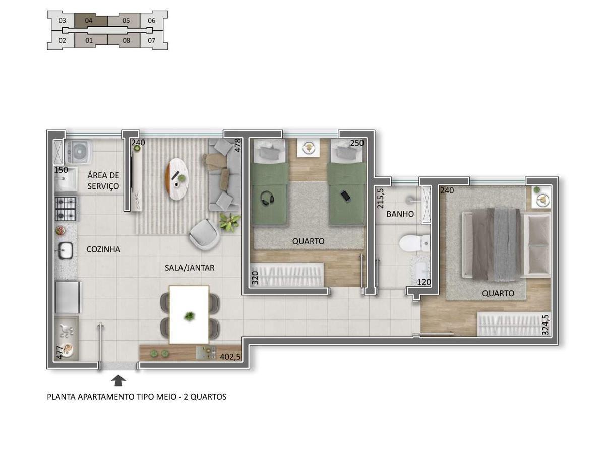 Apartamento, Centro, 2 Quartos, 1 Vaga
