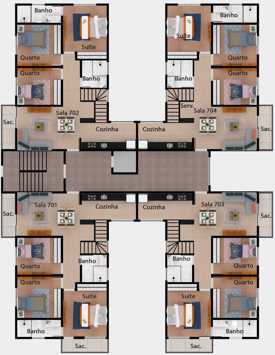 Apartamento, Santa Cruz Industrial, 3 Quartos, 1 Vaga, 1 Suíte