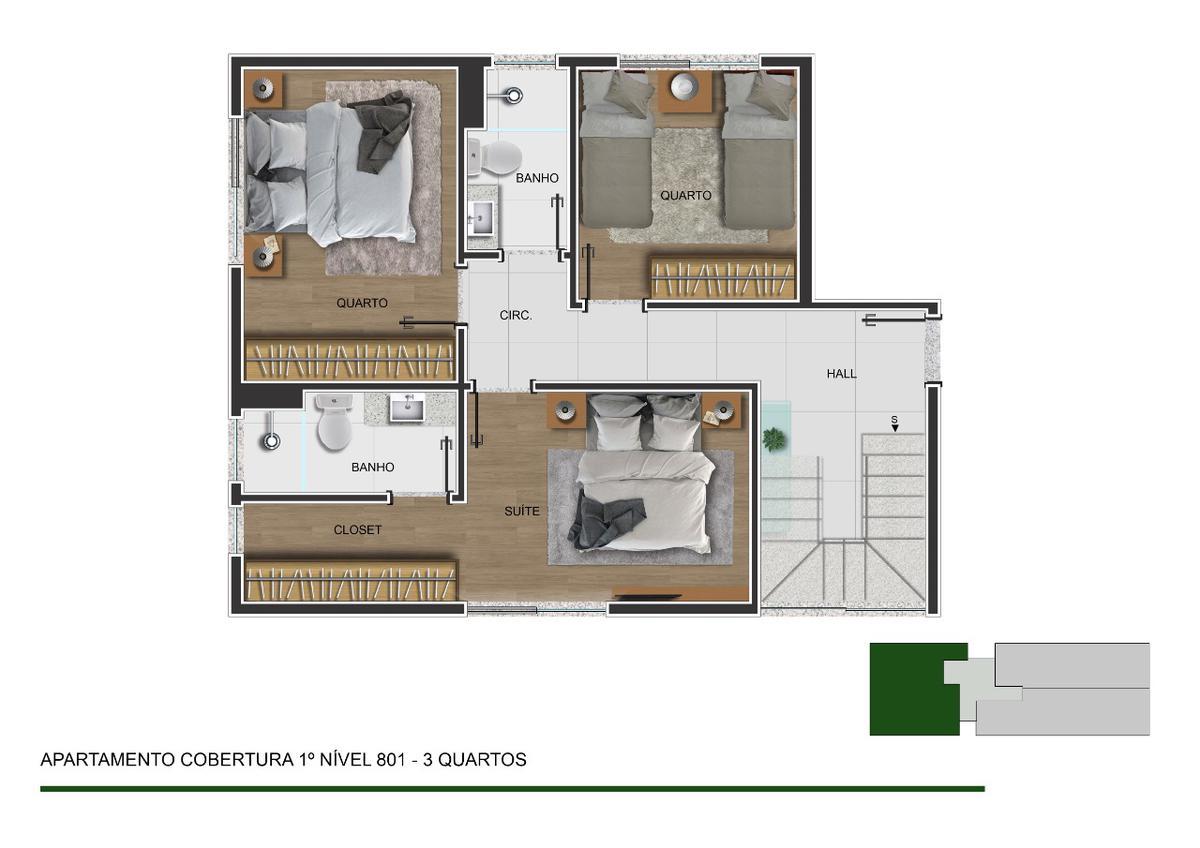 Cobertura, Funcionários, 3 Quartos, 2 Vagas, 1 Suíte