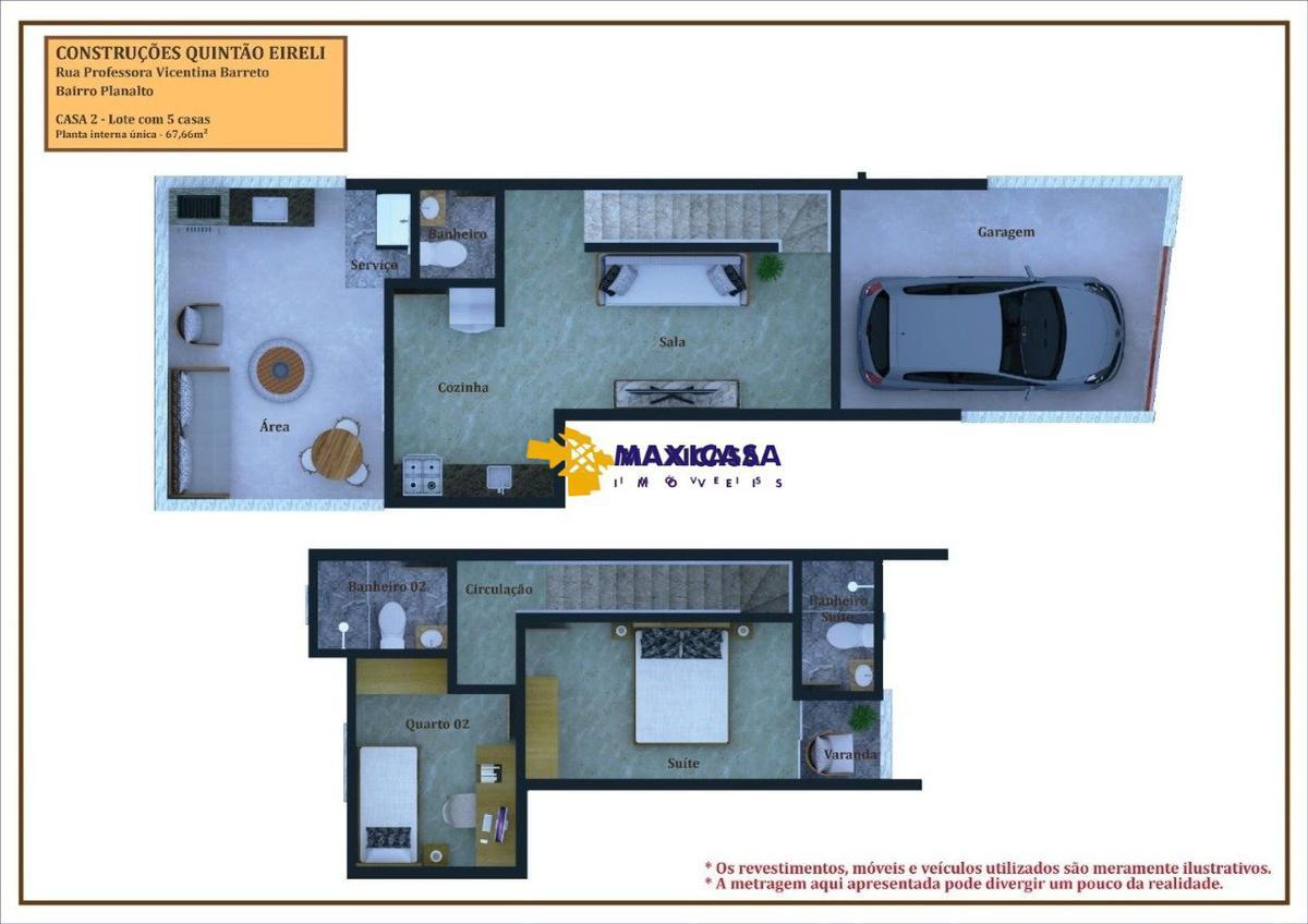 Casa, Planalto, 2 Quartos, 1 Vaga, 1 Suíte