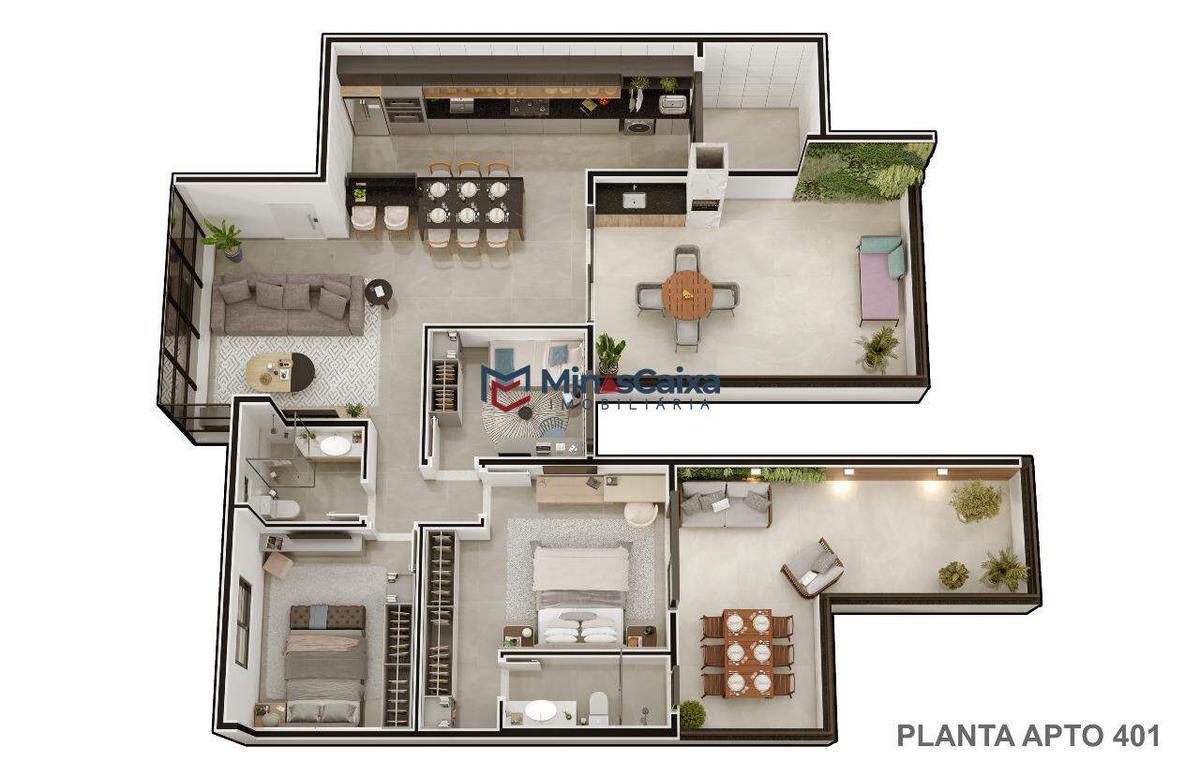 Apartamento, Iguaçu, 3 Quartos, 2 Vagas, 1 Suíte