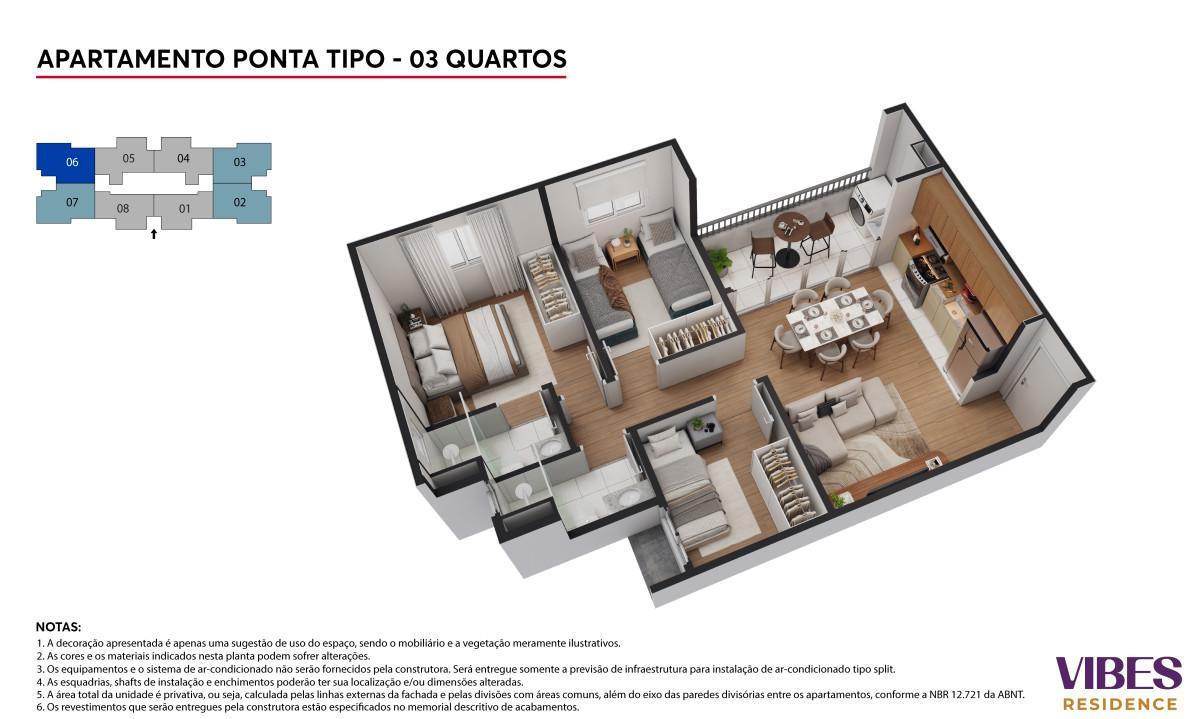 Apartamento, Califórnia, 3 Quartos, 0 Vaga, 1 Suíte